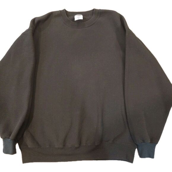 Vintage 90s JERZEES SPORT Sweatshirt Size Large Black Blank Crewneck Made In USA - Picture 1 of 9